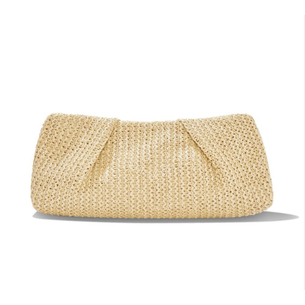 NWT Capittana Raffia Fully Lined Straw Chain Strap Beige Clutch Crossbody Bag